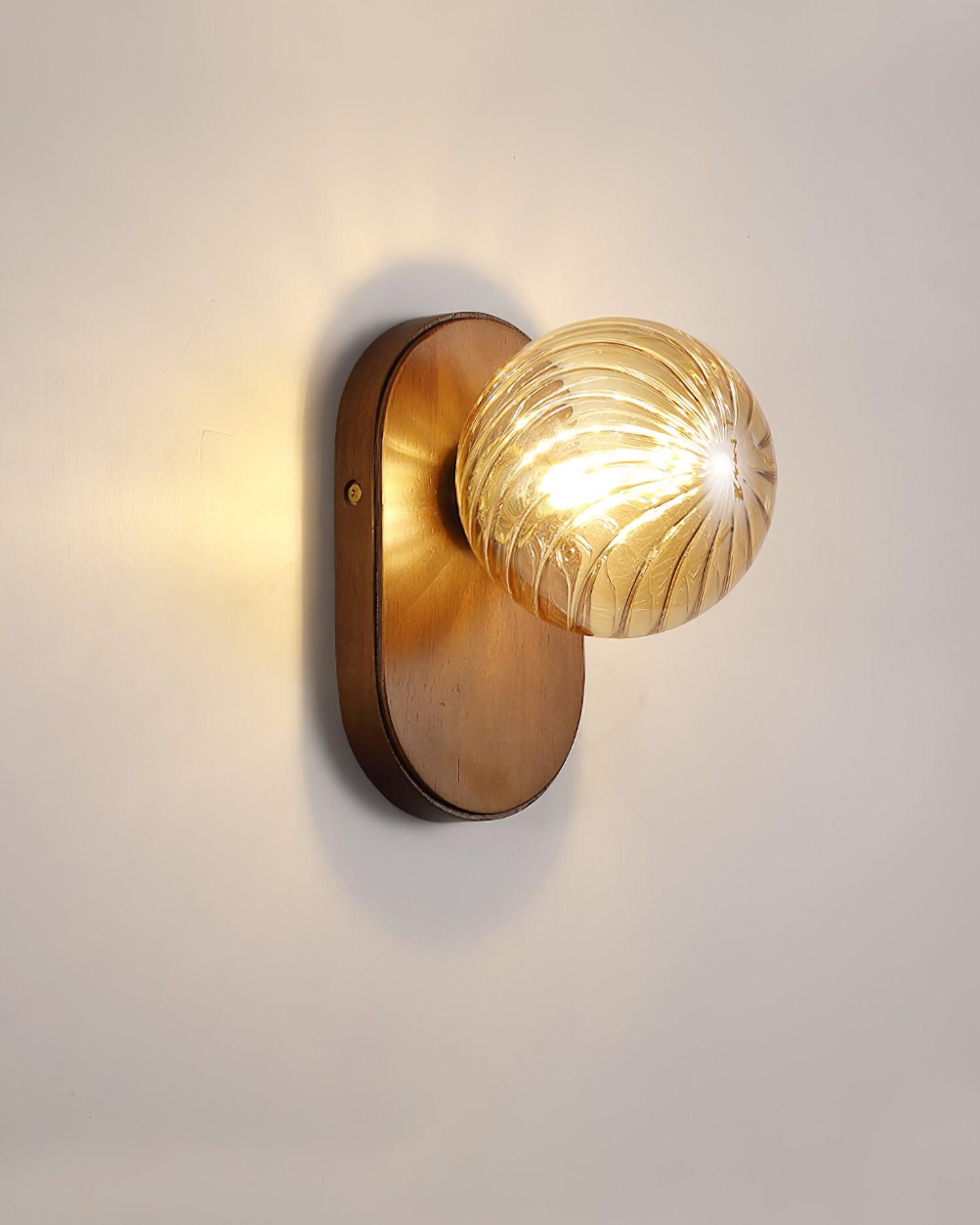 Applique Murale Bois Corps Ambre Verre Côtes Globe Moderne Accent - Neutralighting