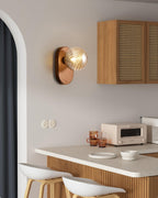 Applique Murale Bois Corps Ambre Verre Côtes Globe Moderne Accent - Neutralighting
