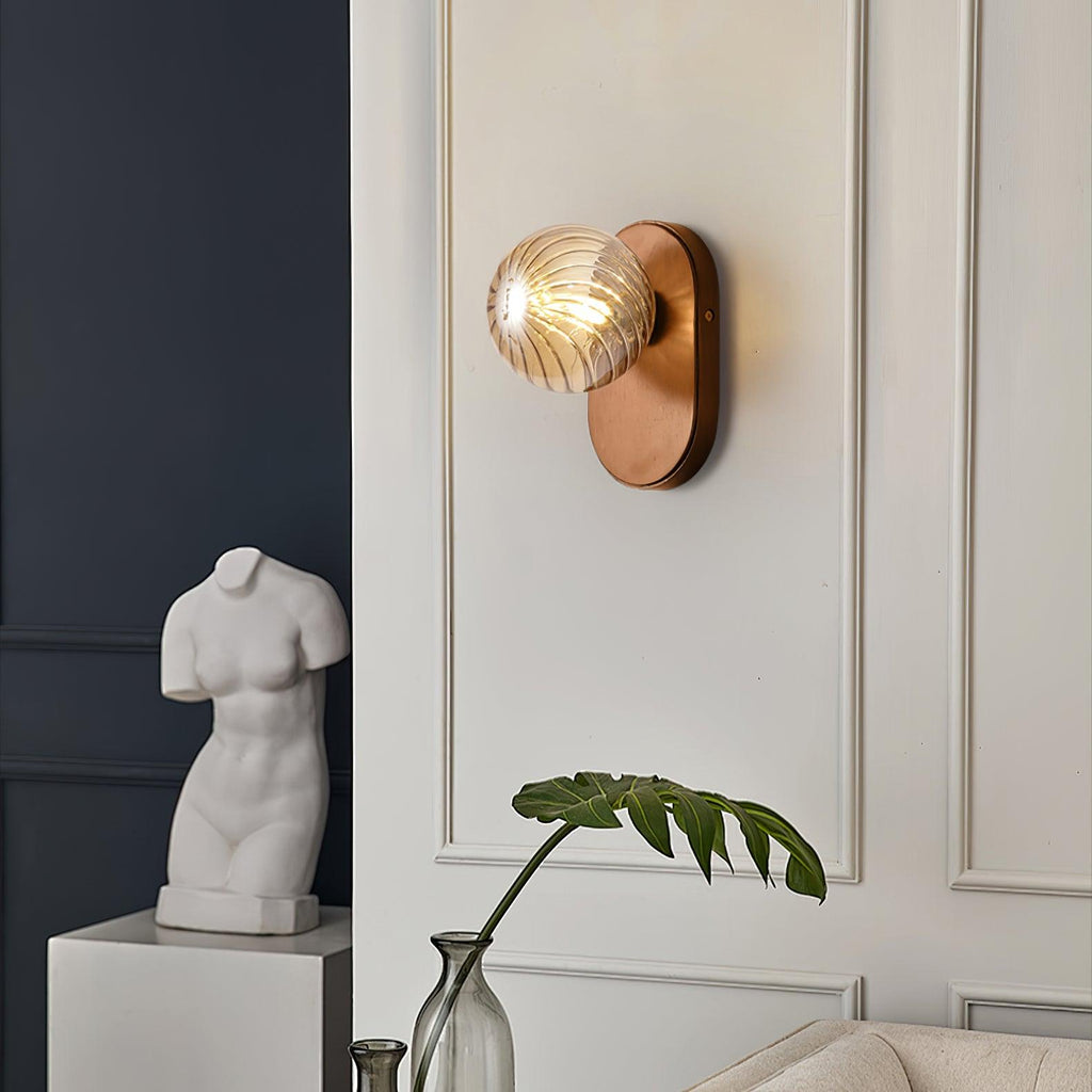 Applique Murale Bois Corps Ambre Verre Côtes Globe Moderne Accent - Neutralighting