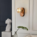 Applique Murale Bois Corps Ambre Verre Côtes Globe Moderne Accent - Neutralighting