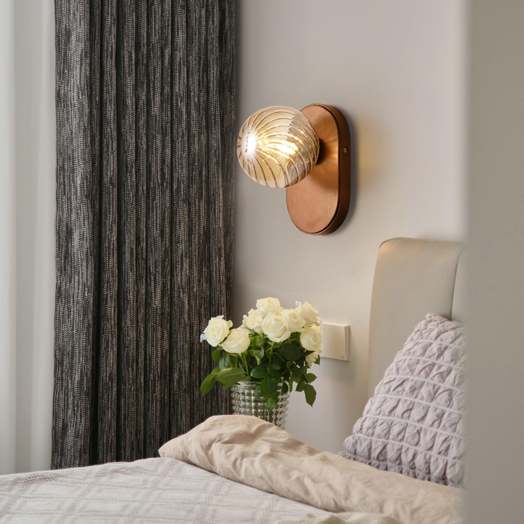 Applique Murale Bois Corps Ambre Verre Côtes Globe Moderne Accent - Neutralighting