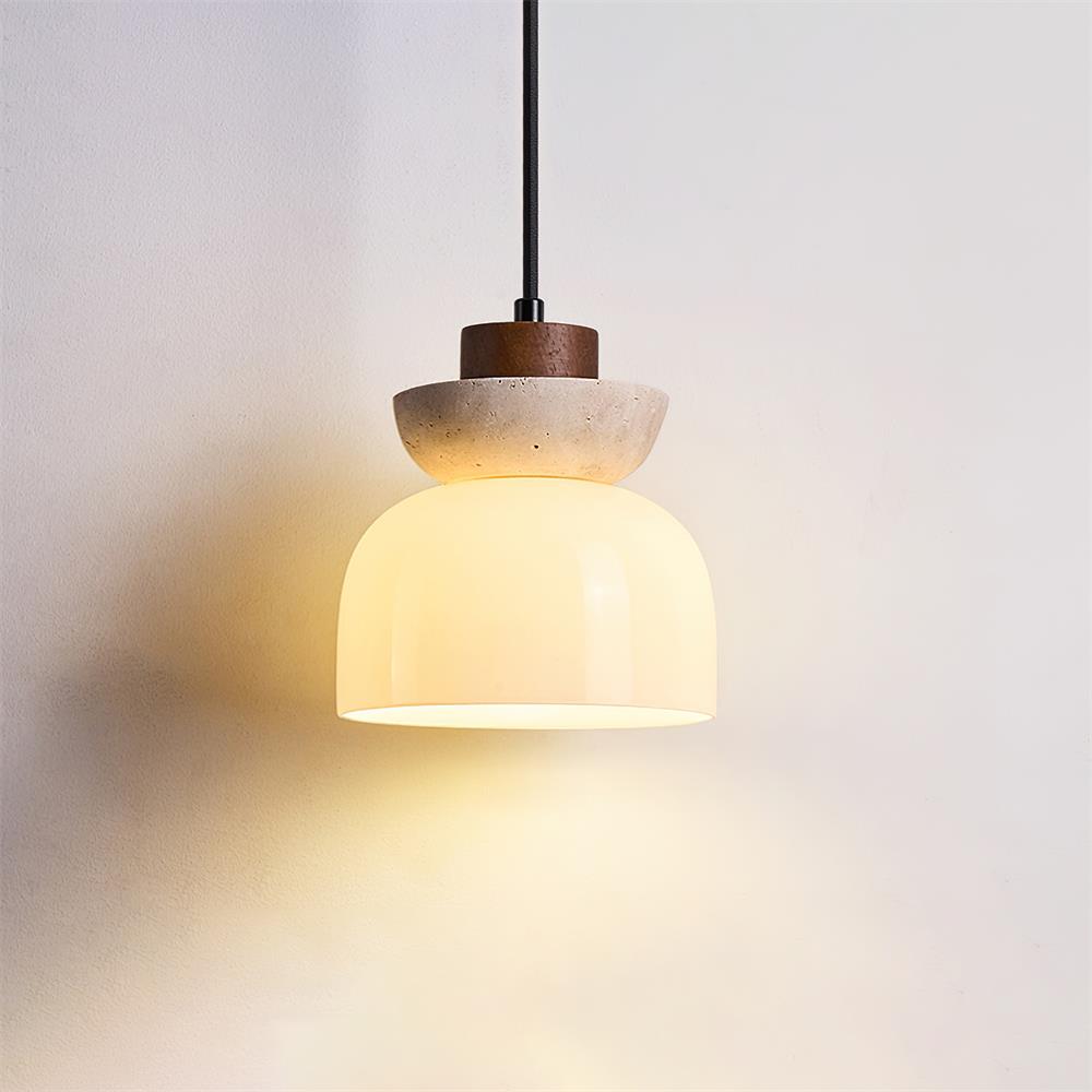 Ritta Lampe Pendentive Dôme en Travertin et Verre - Neutralighting