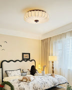 Plafonnier Tissu Ombre Plissé Lotus Forme Bois Baldaquin - Neutralighting
