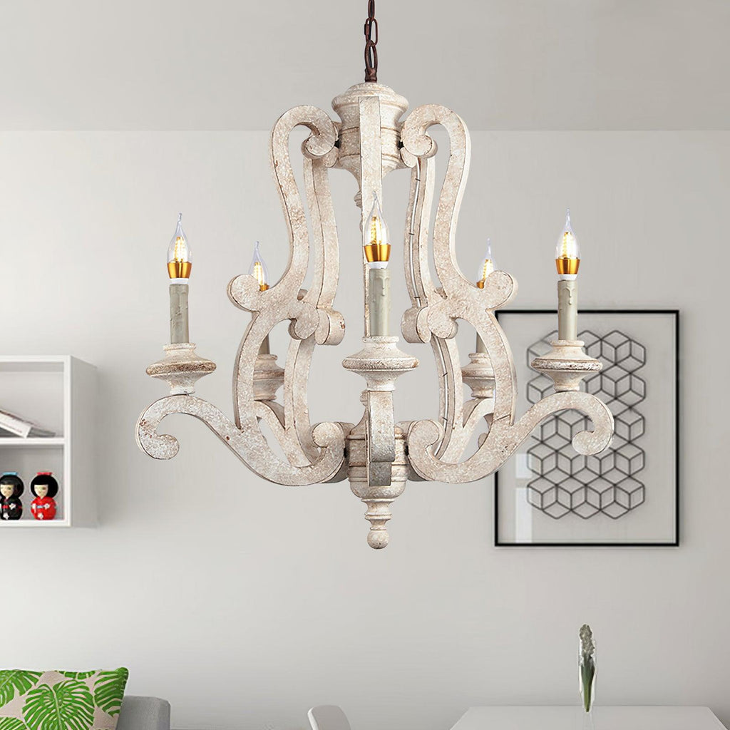 Lustra Chandelier en Bois Bougie Mid-Century - Neutralighting