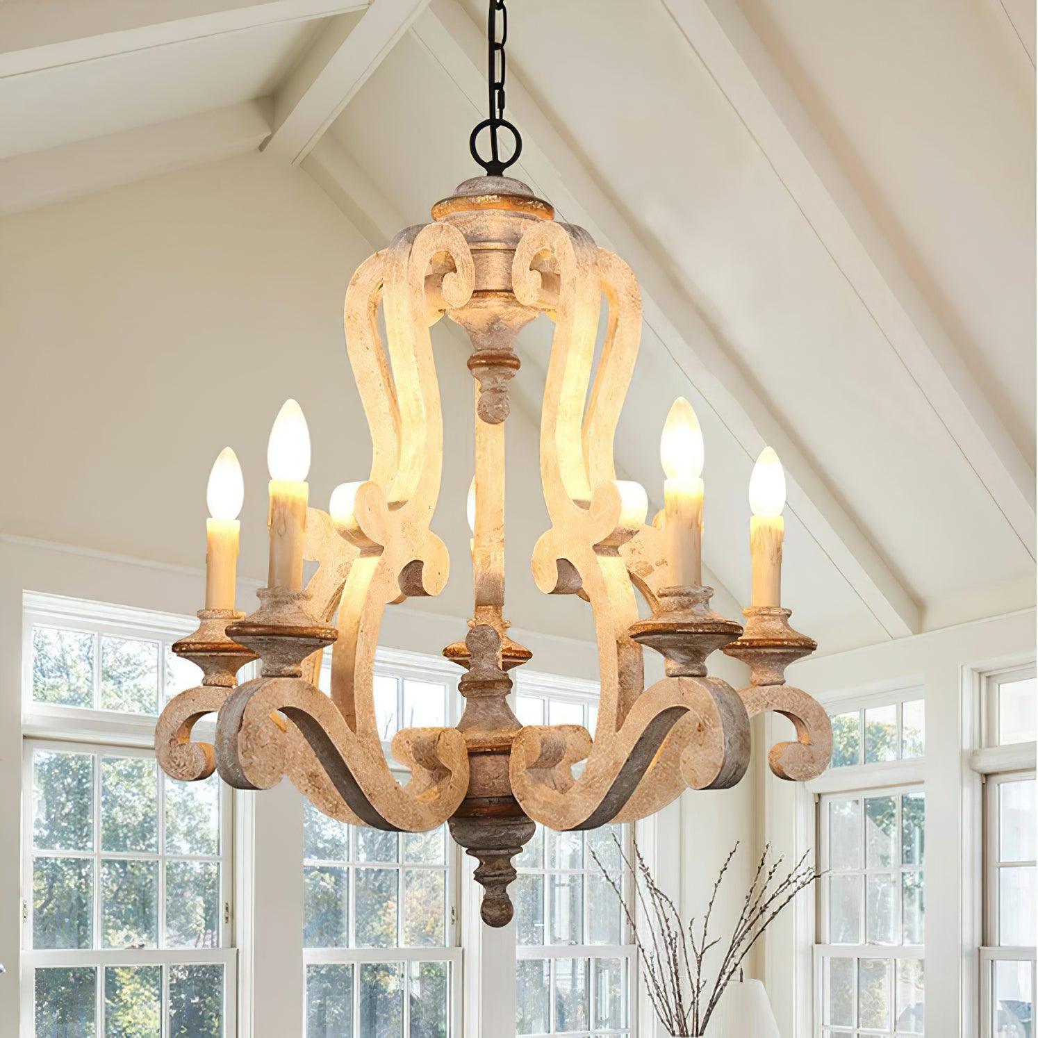 Lustra Chandelier en Bois Bougie Mid-Century - Neutralighting