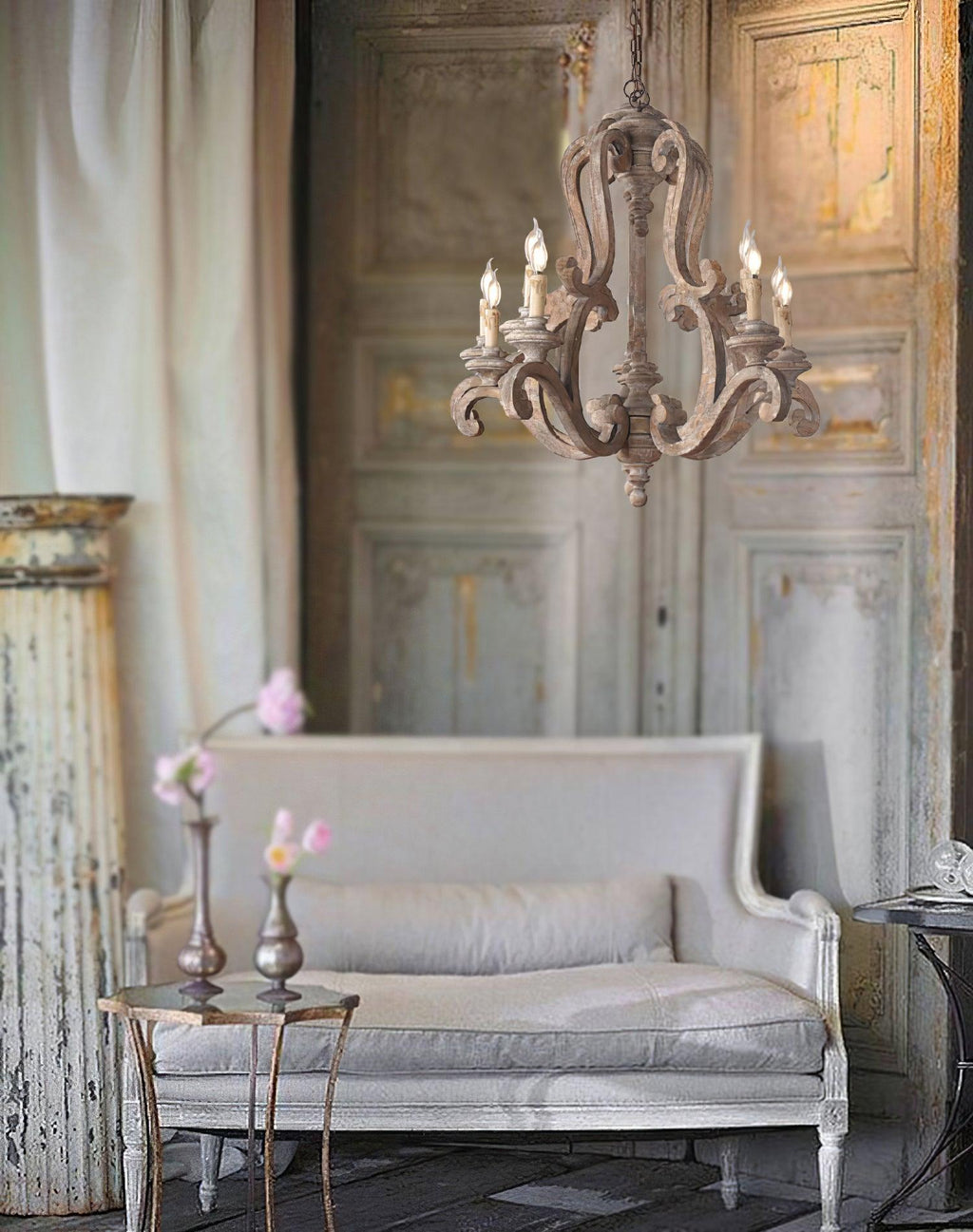 Lustra Chandelier en Bois Bougie Mid-Century - Neutralighting