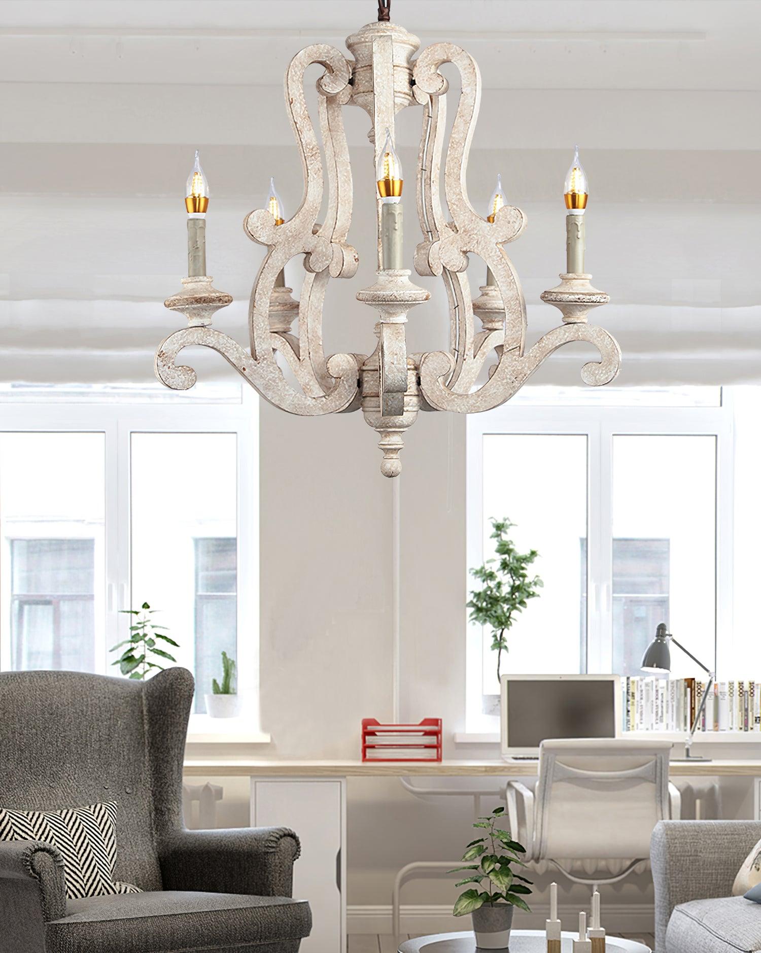 Lustra Chandelier en Bois Bougie Mid-Century - Neutralighting