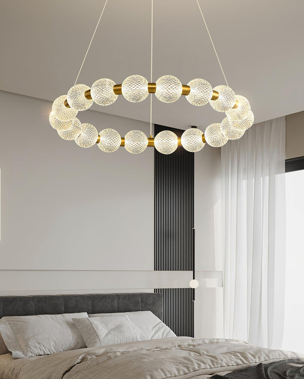 Lustra Chandelier Élégant Anneau en Perle Dorée - Neutralighting