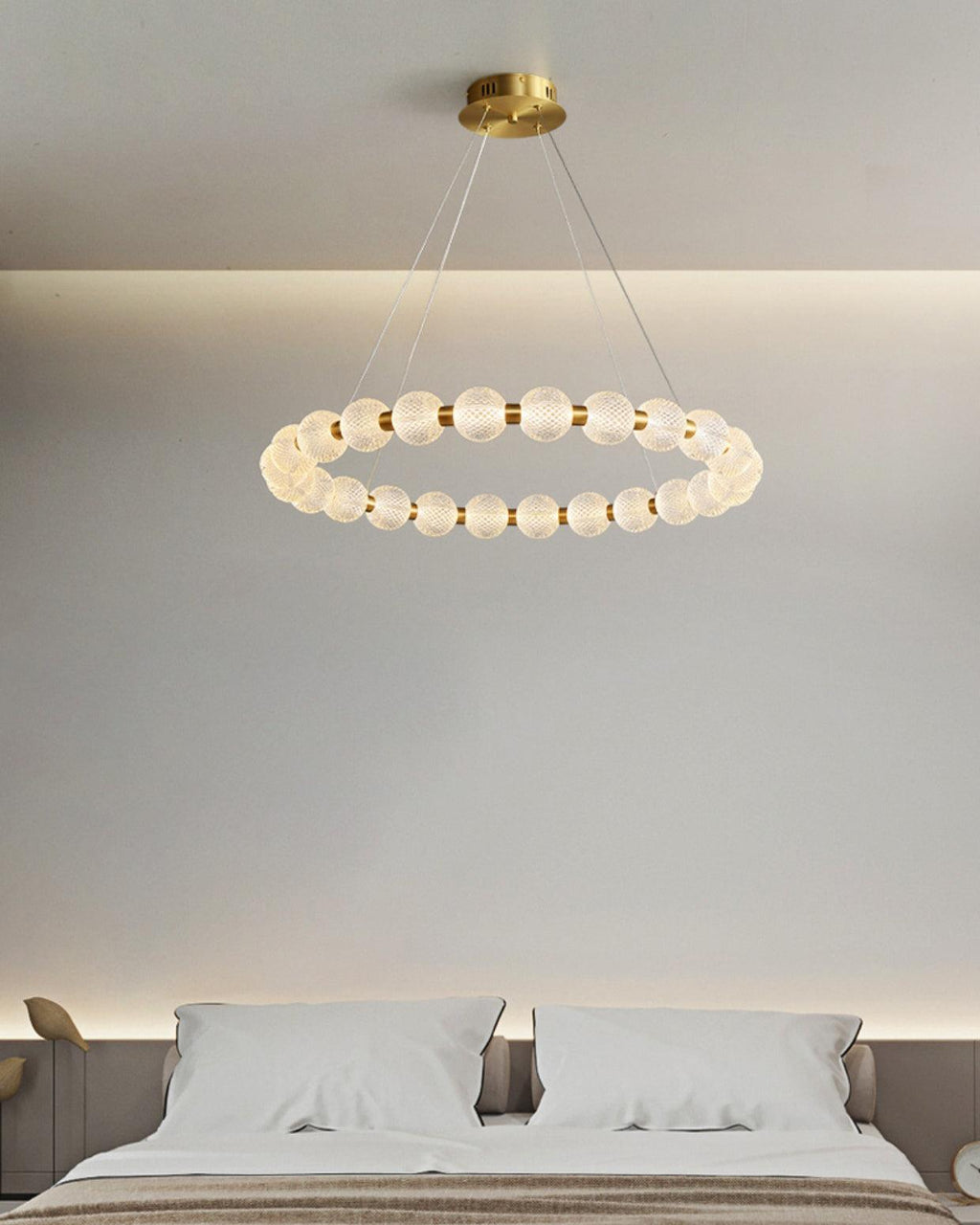Lustra Chandelier Élégant Anneau en Perle Dorée - Neutralighting