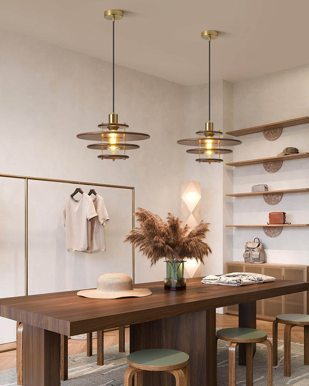 Pendel Lampe Pendante Bois Stratifié Laiton Moderne - Neutralighting