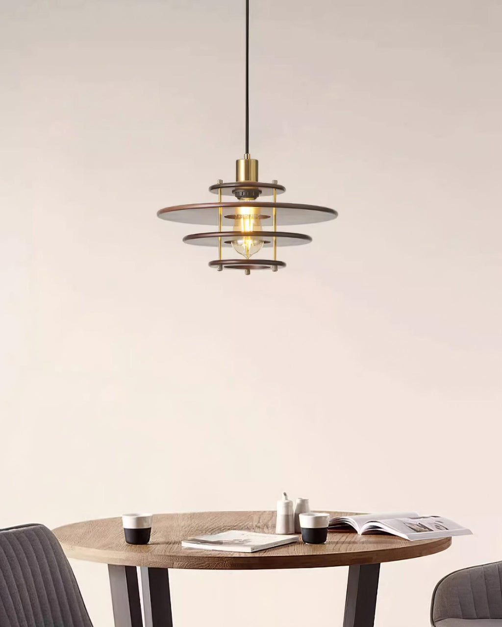 Pendel Lampe Pendante Bois Stratifié Laiton Moderne - Neutralighting