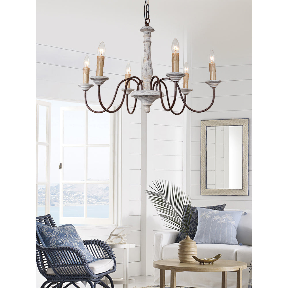 Syshaeth Vintage Industrial Hand-carved Wood Chandelier - Neutralighting