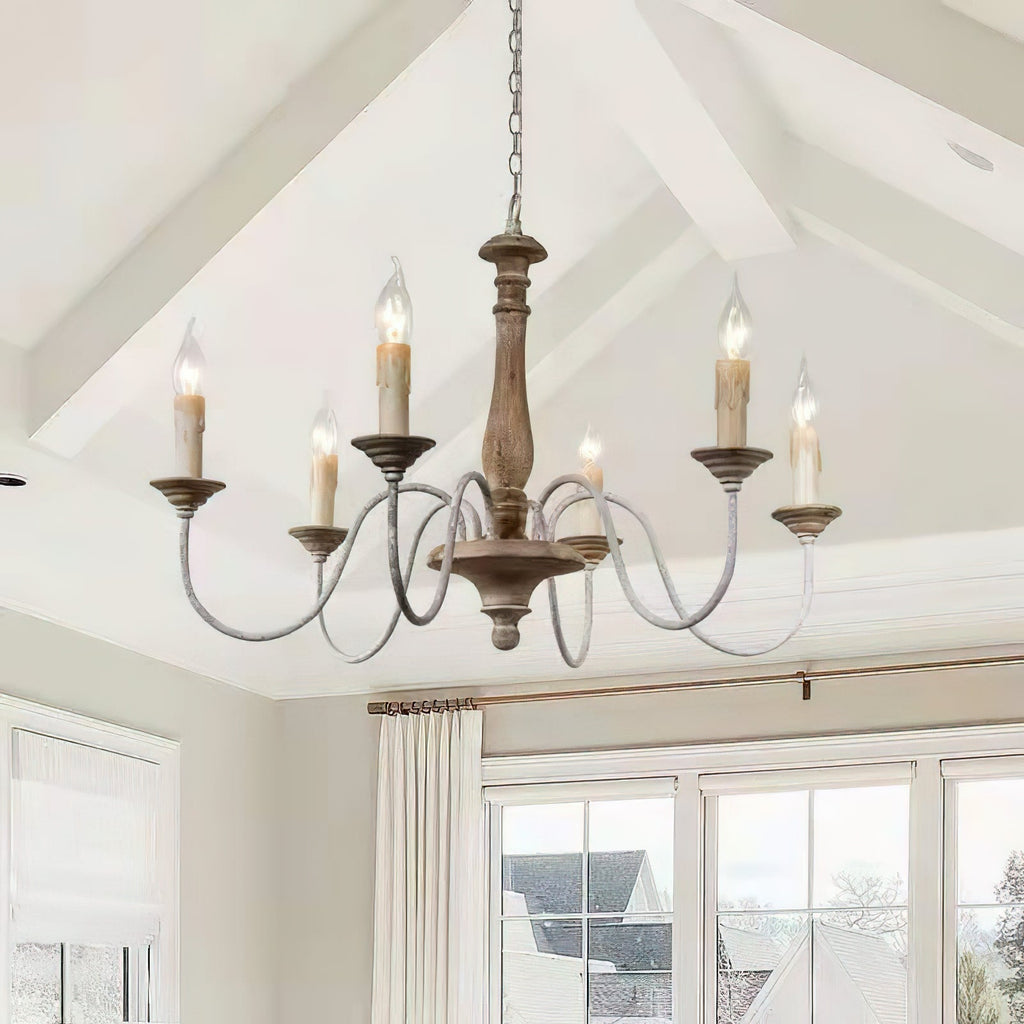 Syshaeth Vintage Industrial Hand-carved Wood Chandelier - Neutralighting