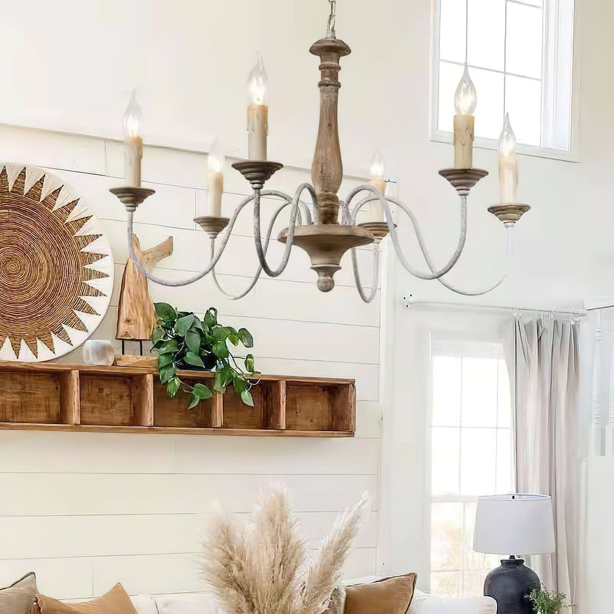 Syshaeth Vintage Industrial Hand-carved Wood Chandelier - Neutralighting