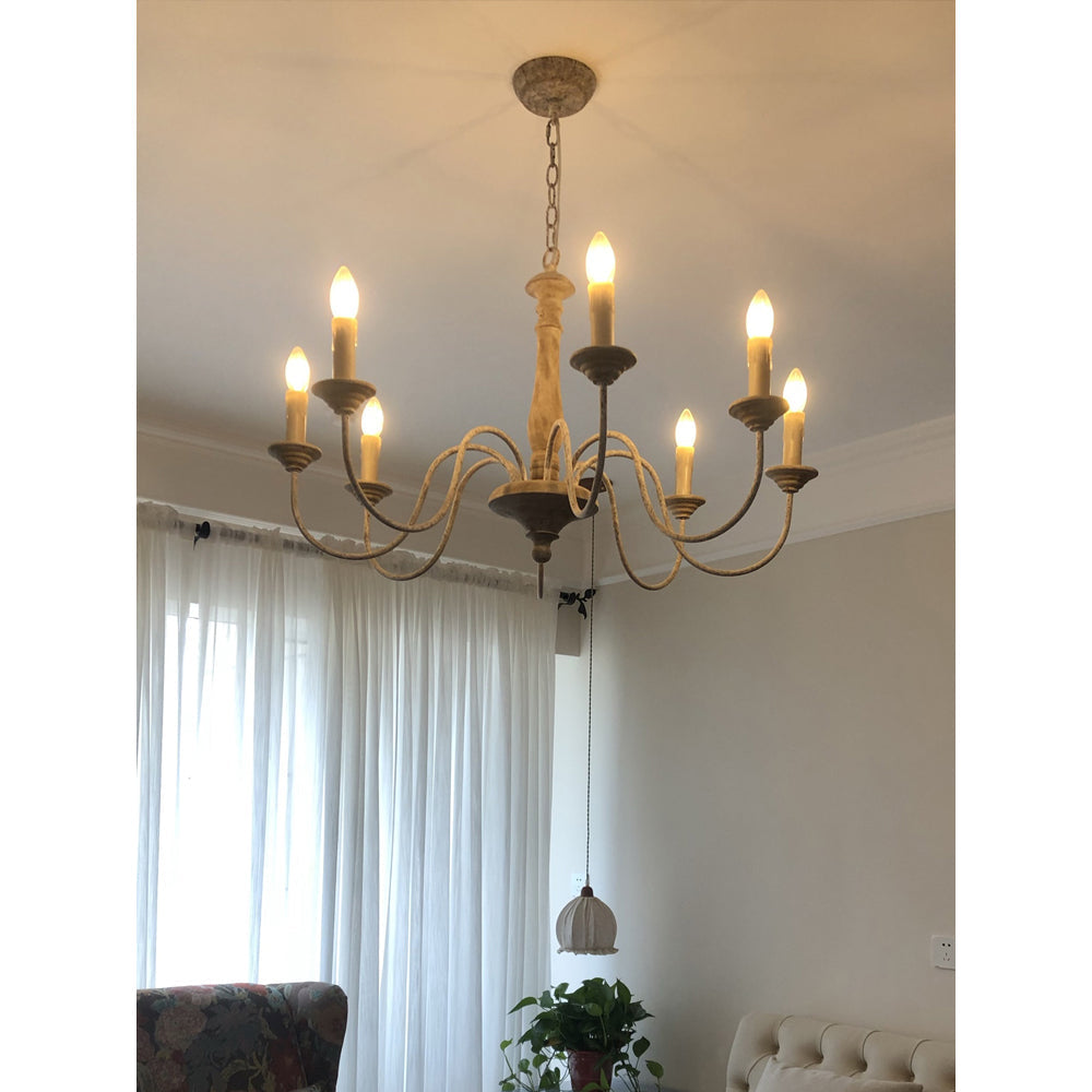 Syshaeth Vintage Industrial Hand-carved Wood Chandelier - Neutralighting