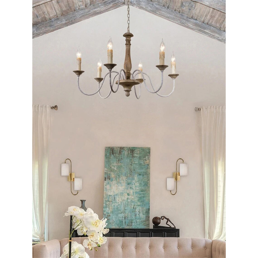 Syshaeth Vintage Industrial Hand-carved Wood Chandelier - Neutralighting