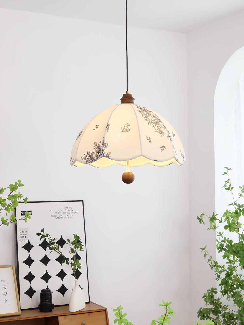 Vevenir Pétale Chuchotement Bois Tissu Pendentif Lampe - Neutralighting