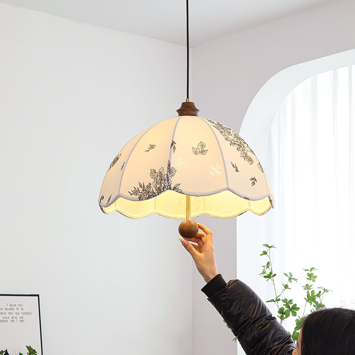 Vevenir Pétale Chuchotement Bois Tissu Pendentif Lampe - Neutralighting