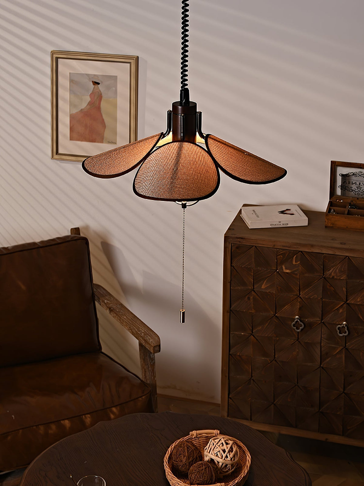 Utalion Traditionnel Pétale Floraison Bois Tissu Pendentif Lumière - Neutralighting