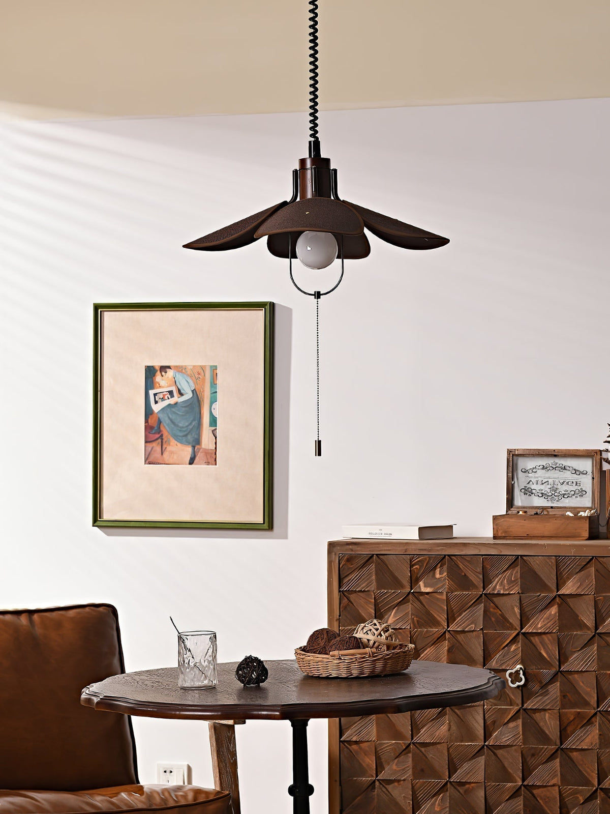 Utalion Traditionnel Pétale Floraison Bois Tissu Pendentif Lumière - Neutralighting