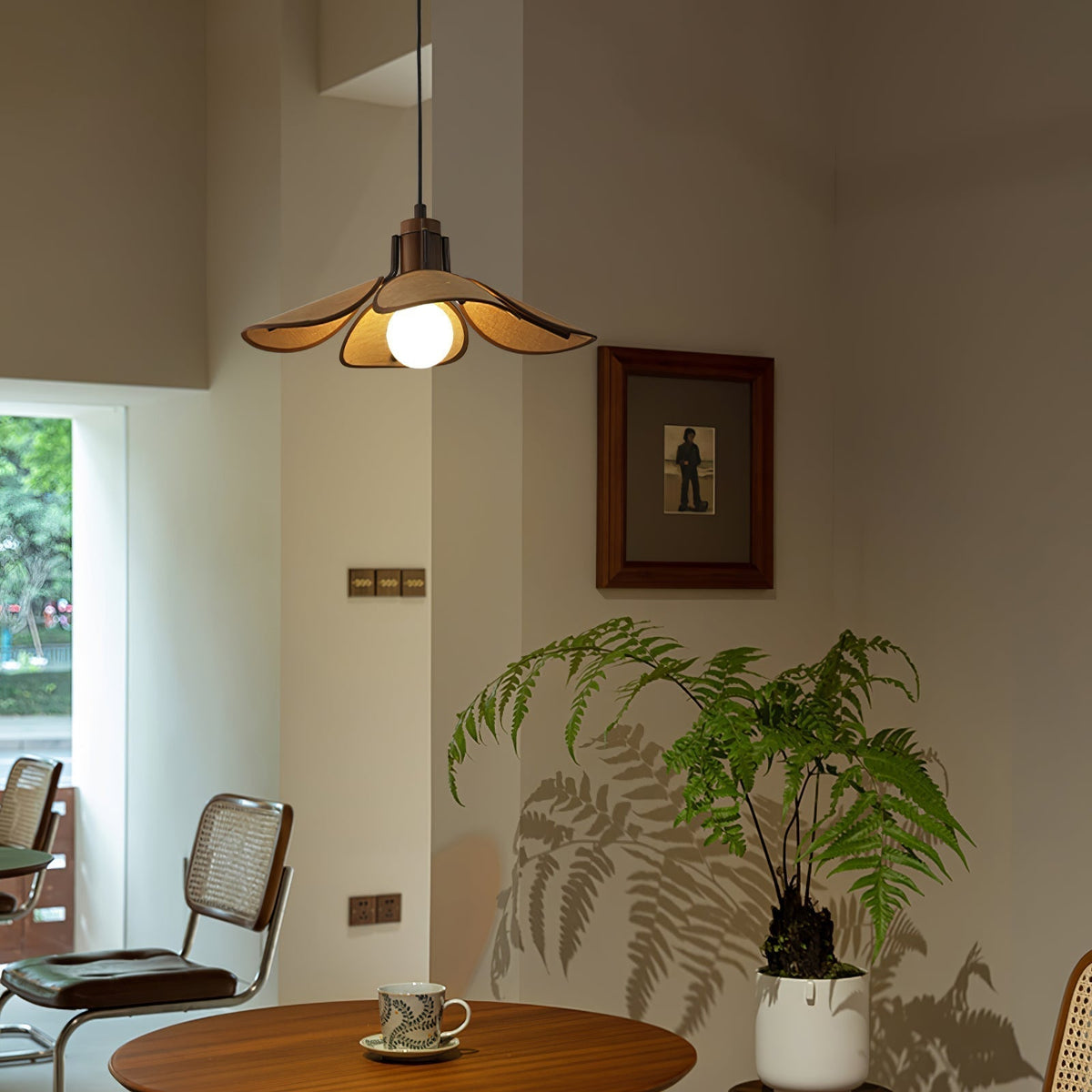 Utalion Traditionnel Pétale Floraison Bois Tissu Pendentif Lumière - Neutralighting