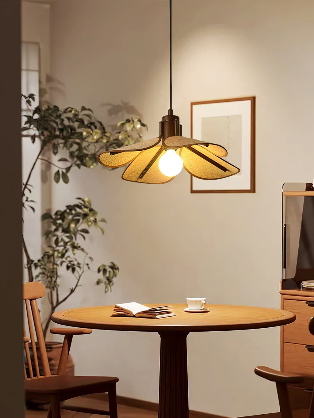 Utalion Traditionnel Pétale Floraison Bois Tissu Pendentif Lumière - Neutralighting