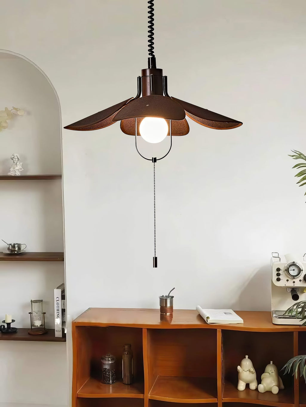 Utalion Traditionnel Pétale Floraison Bois Tissu Pendentif Lumière - Neutralighting
