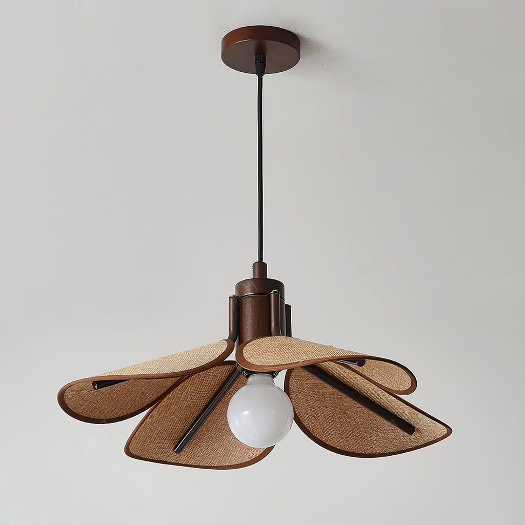 Utalion Traditionnel Pétale Floraison Bois Tissu Pendentif Lumière - Neutralighting
