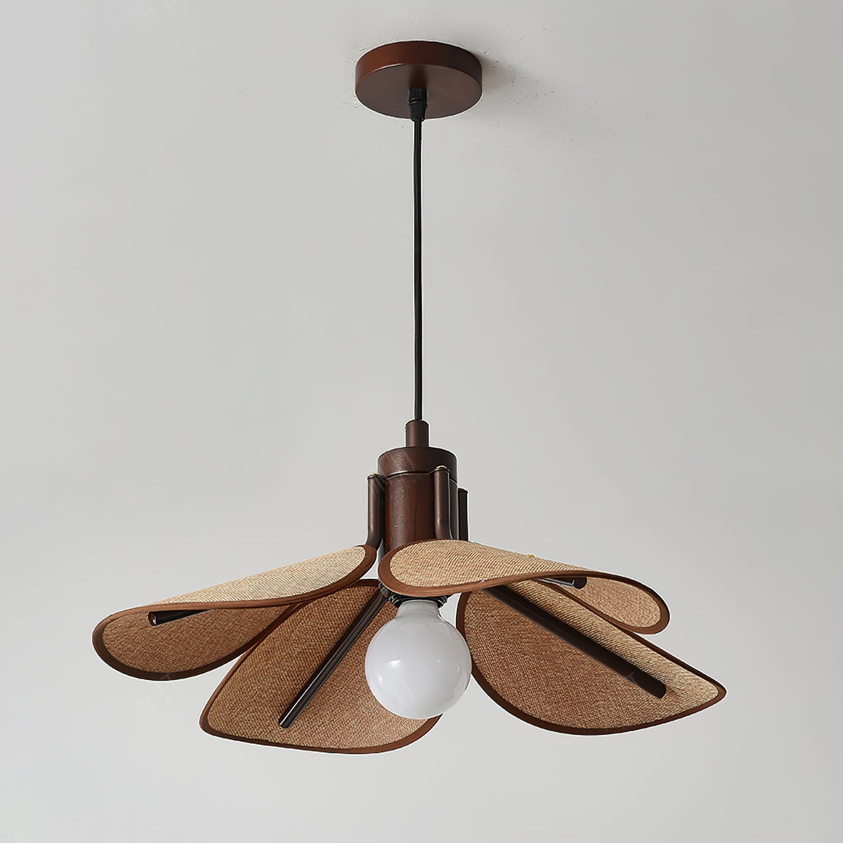Utalion Traditionnel Pétale Floraison Bois Tissu Pendentif Lumière - Neutralighting