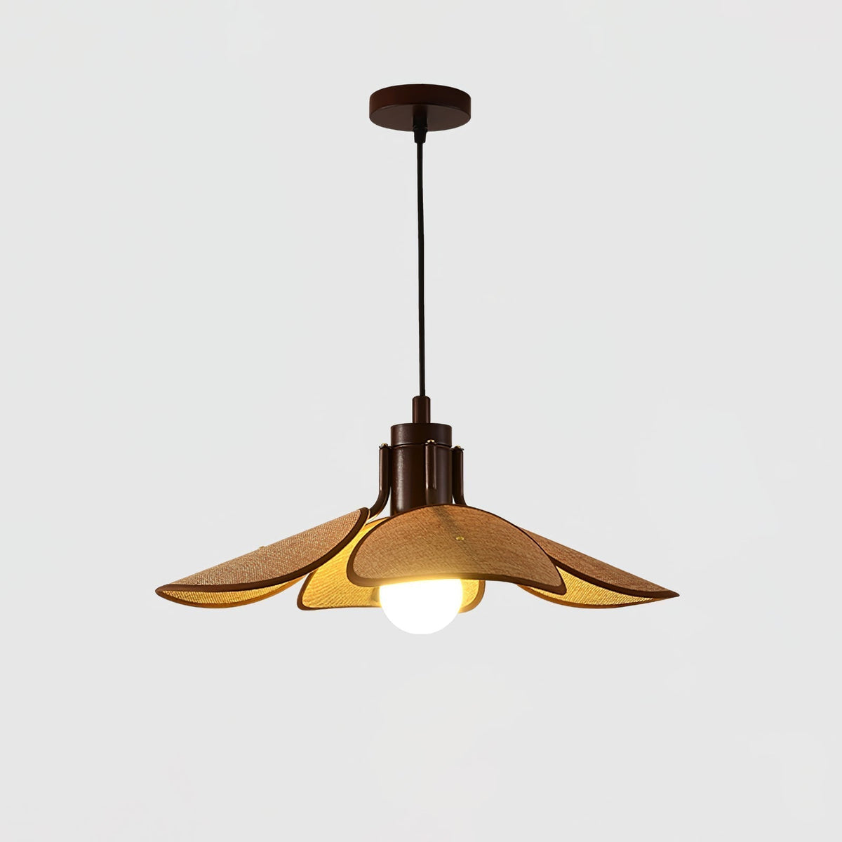 Utalion Traditionnel Pétale Floraison Bois Tissu Pendentif Lumière - Neutralighting