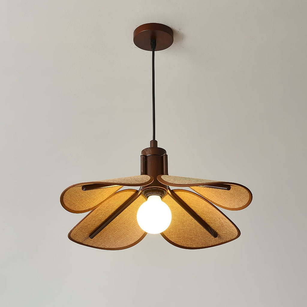 Utalion Traditionnel Pétale Floraison Bois Tissu Pendentif Lumière - Neutralighting