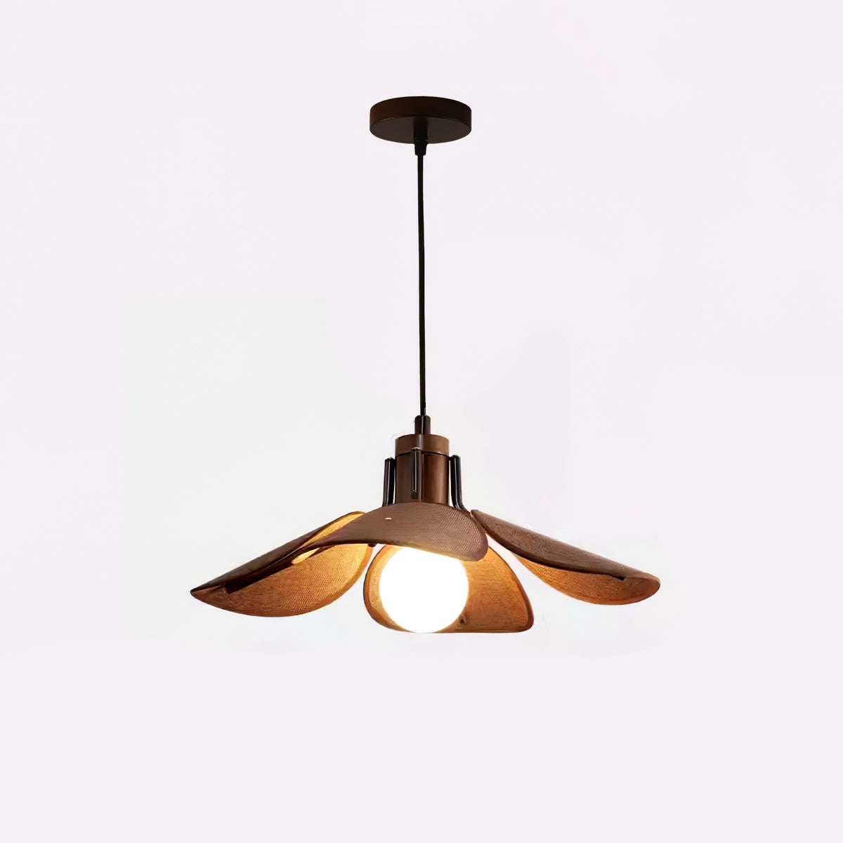 Utalion Traditionnel Pétale Floraison Bois Tissu Pendentif Lumière - Neutralighting