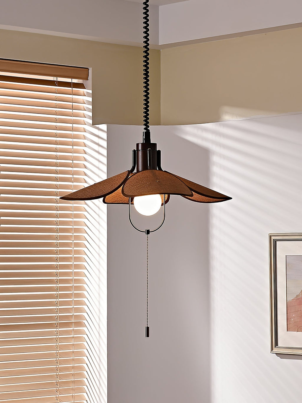 Utalion Traditionnel Pétale Floraison Bois Tissu Pendentif Lumière - Neutralighting