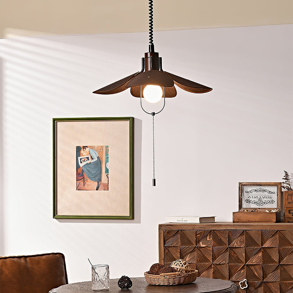 Utalion Traditionnel Pétale Floraison Bois Tissu Pendentif Lumière - Neutralighting