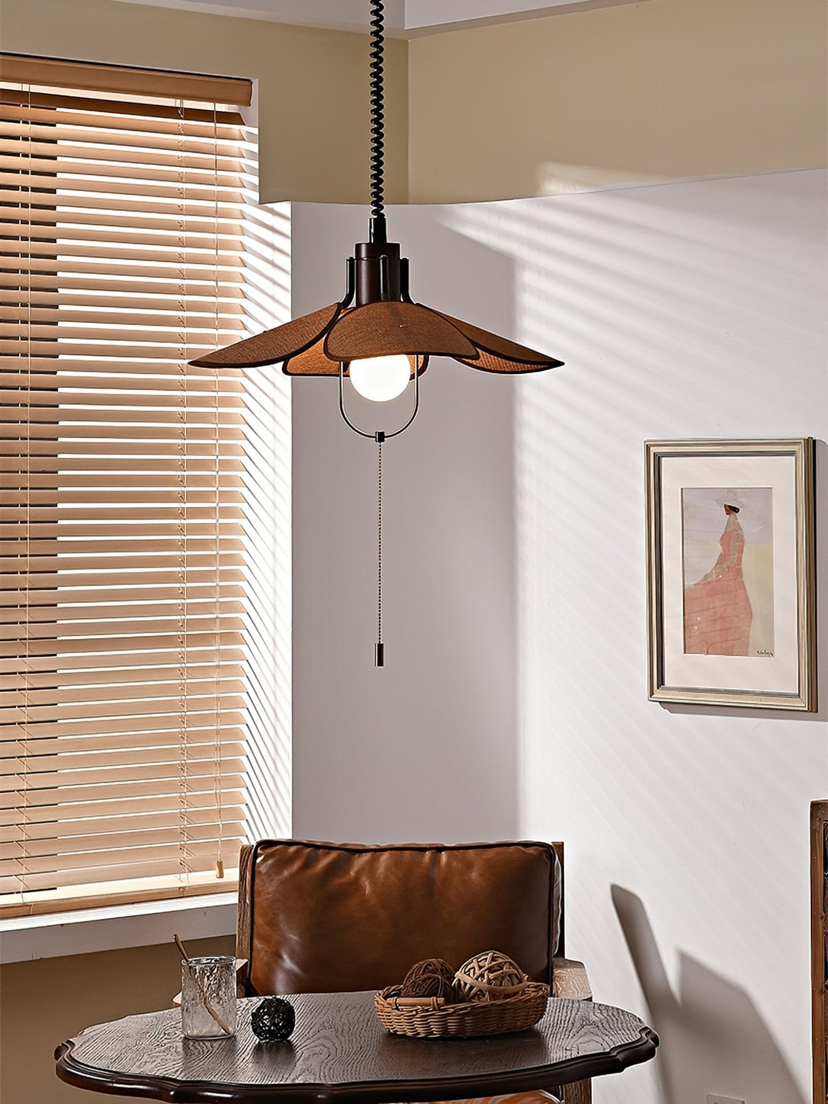 Utalion Traditionnel Pétale Floraison Bois Tissu Pendentif Lumière - Neutralighting