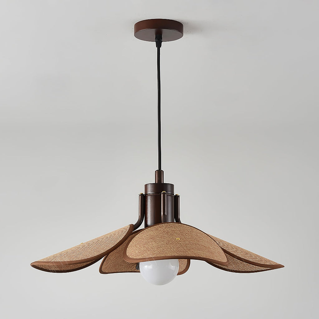 Utalion Traditionnel Pétale Floraison Bois Tissu Pendentif Lumière - Neutralighting