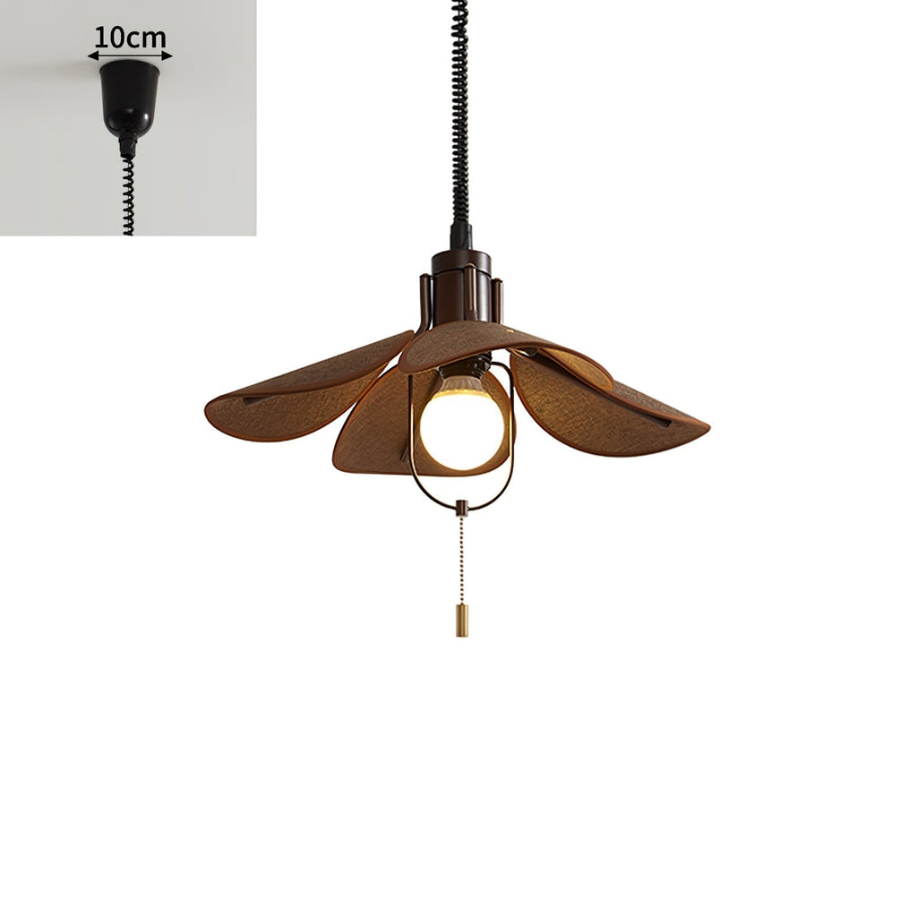 Utalion Traditionnel Pétale Floraison Bois Tissu Pendentif Lumière - Neutralighting