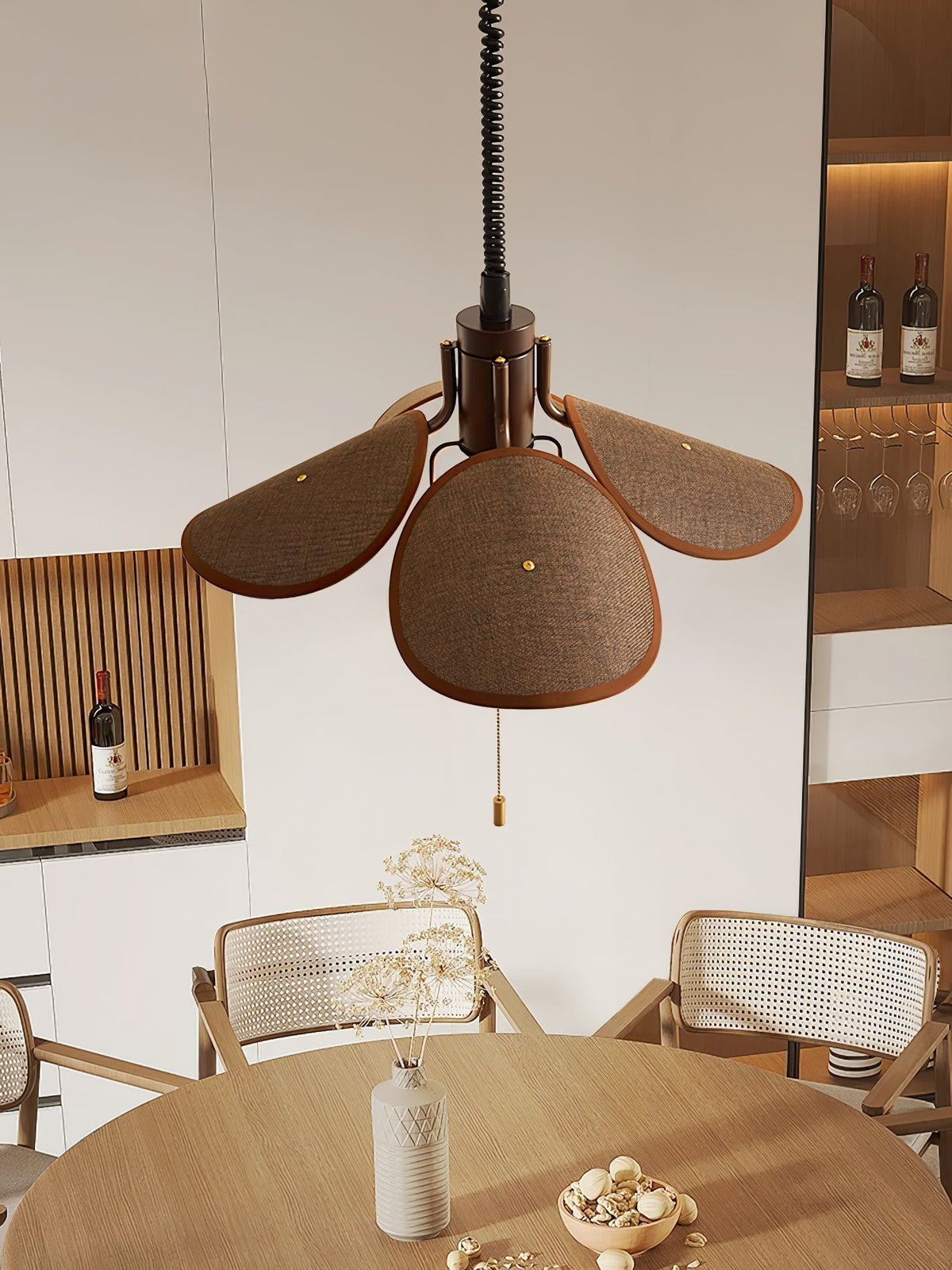 Utalion Traditionnel Pétale Floraison Bois Tissu Pendentif Lumière - Neutralighting