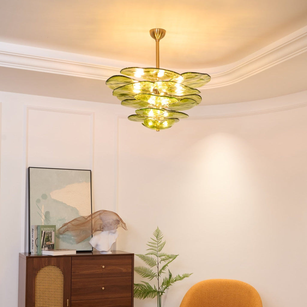 Aurora Chandelier Pétale en Verre Murano Doré Luxe - Neutralighting