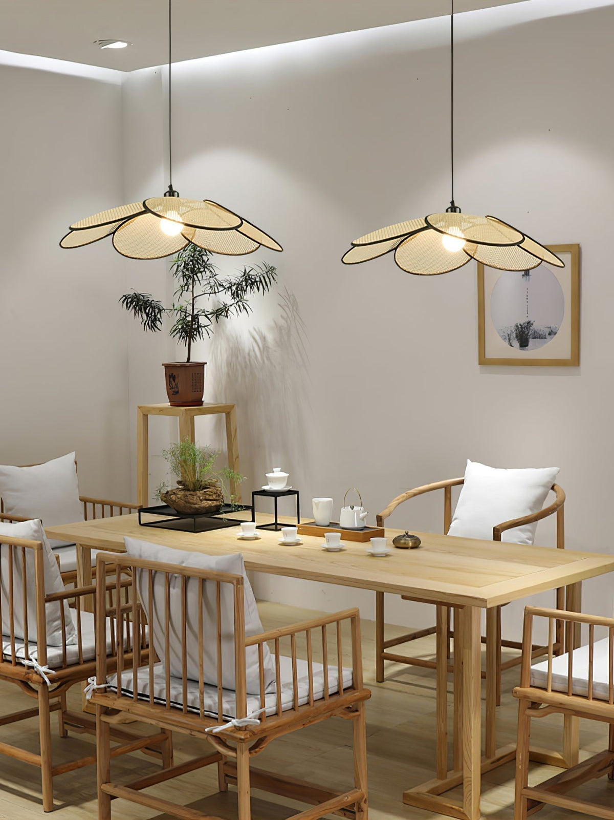 Vemarora Premium Élégance Pétales Rotin Tissu Pendentif Lampe - Neutralighting