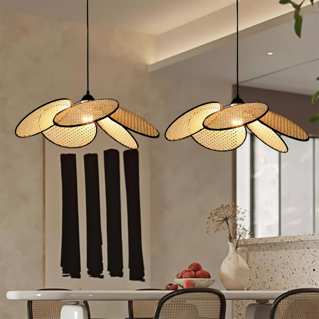 Vemarora Premium Élégance Pétales Rotin Tissu Pendentif Lampe - Neutralighting