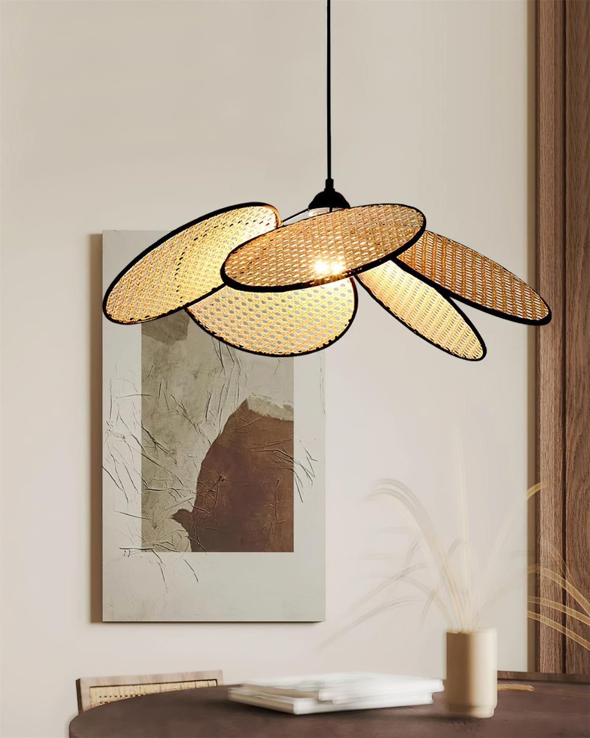 Vemarora Premium Élégance Pétales Rotin Tissu Pendentif Lampe - Neutralighting