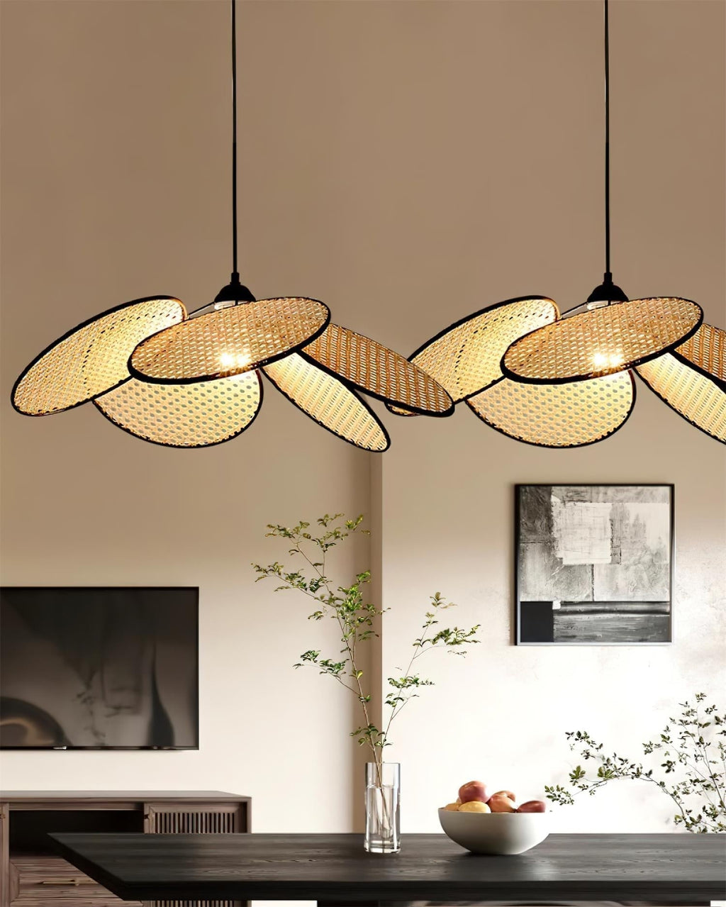 Vemarora Premium Élégance Pétales Rotin Tissu Pendentif Lampe - Neutralighting