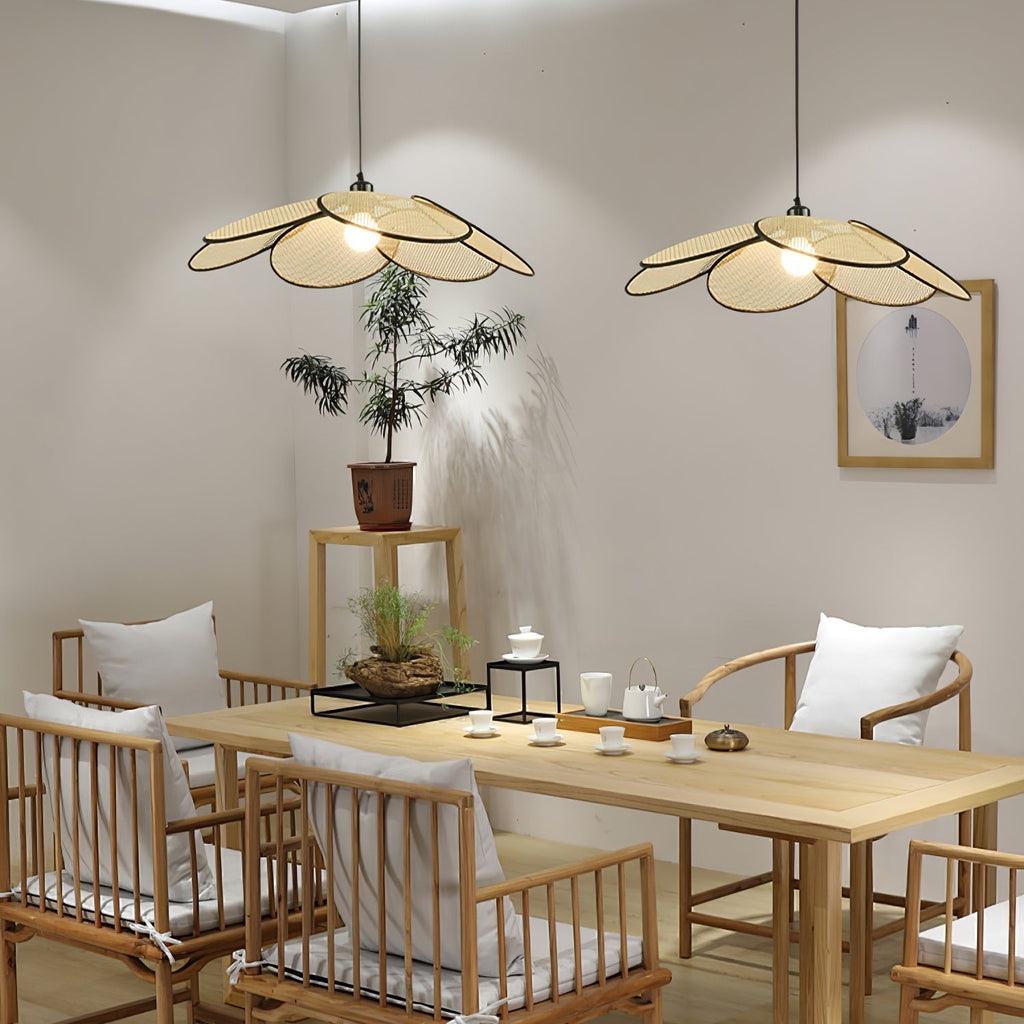 Vemarora Premium Élégance Pétales Rotin Tissu Pendentif Lampe - Neutralighting