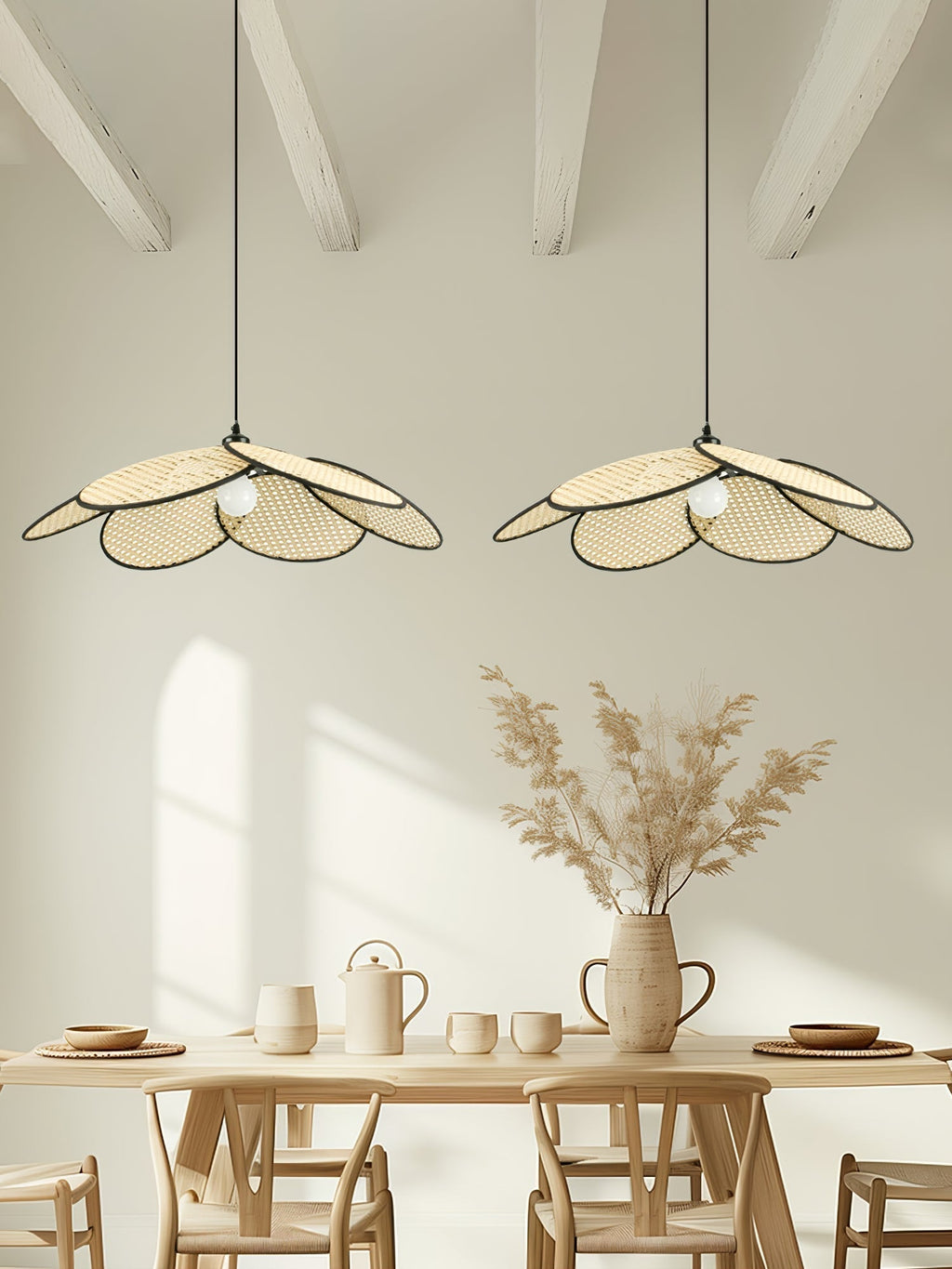 Vemarora Premium Élégance Pétales Rotin Tissu Pendentif Lampe - Neutralighting