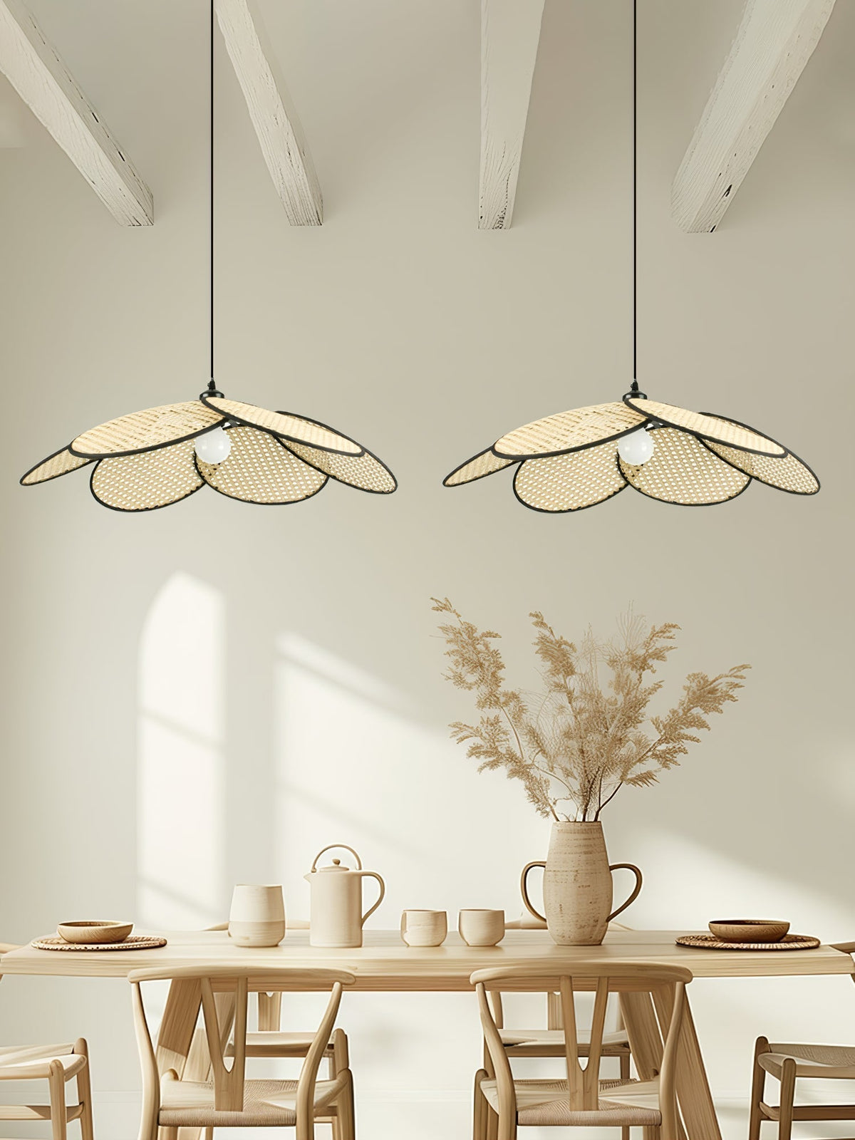 Vemarora Premium Élégance Pétales Rotin Tissu Pendentif Lampe - Neutralighting