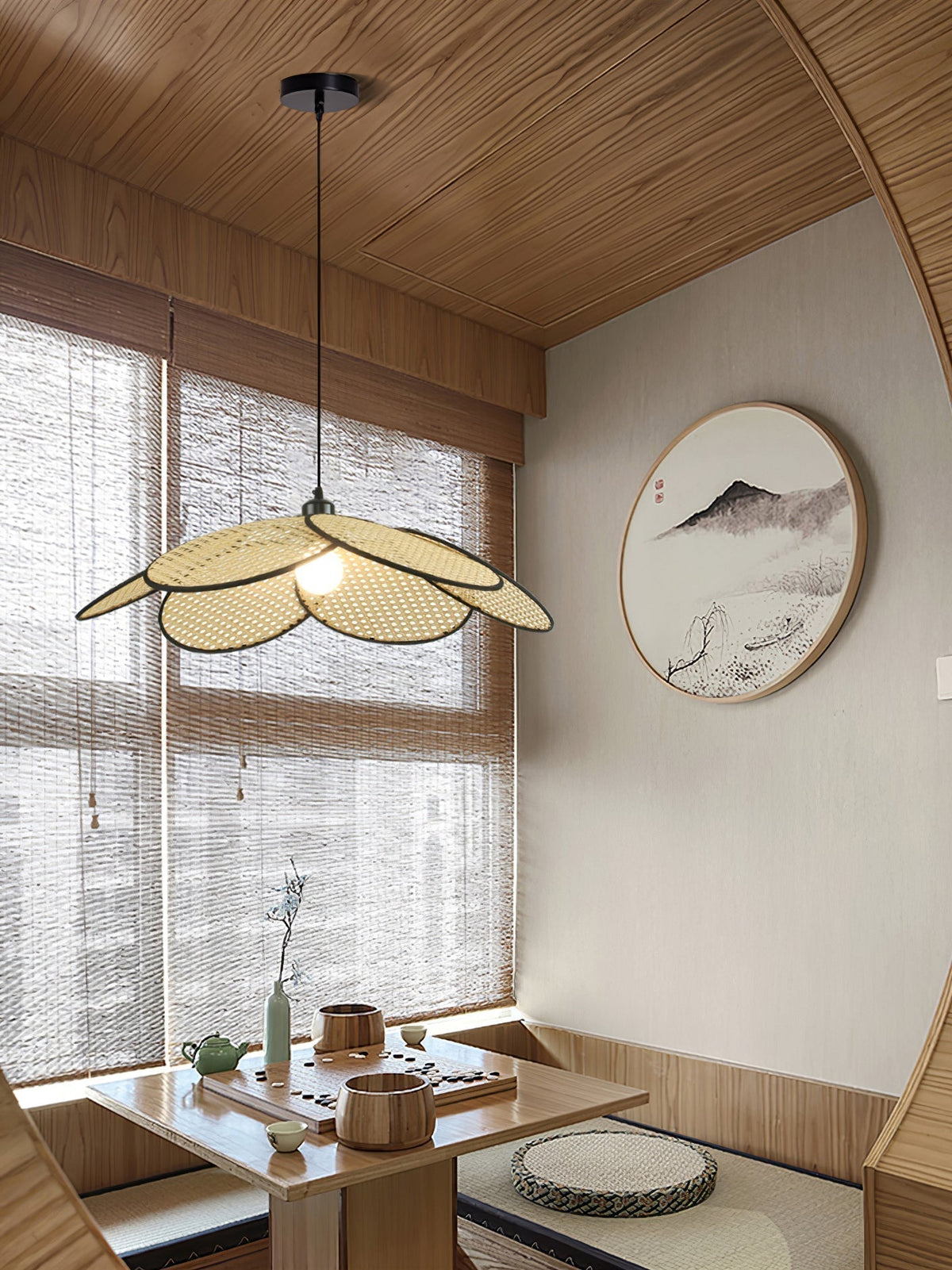 Vemarora Premium Élégance Pétales Rotin Tissu Pendentif Lampe - Neutralighting
