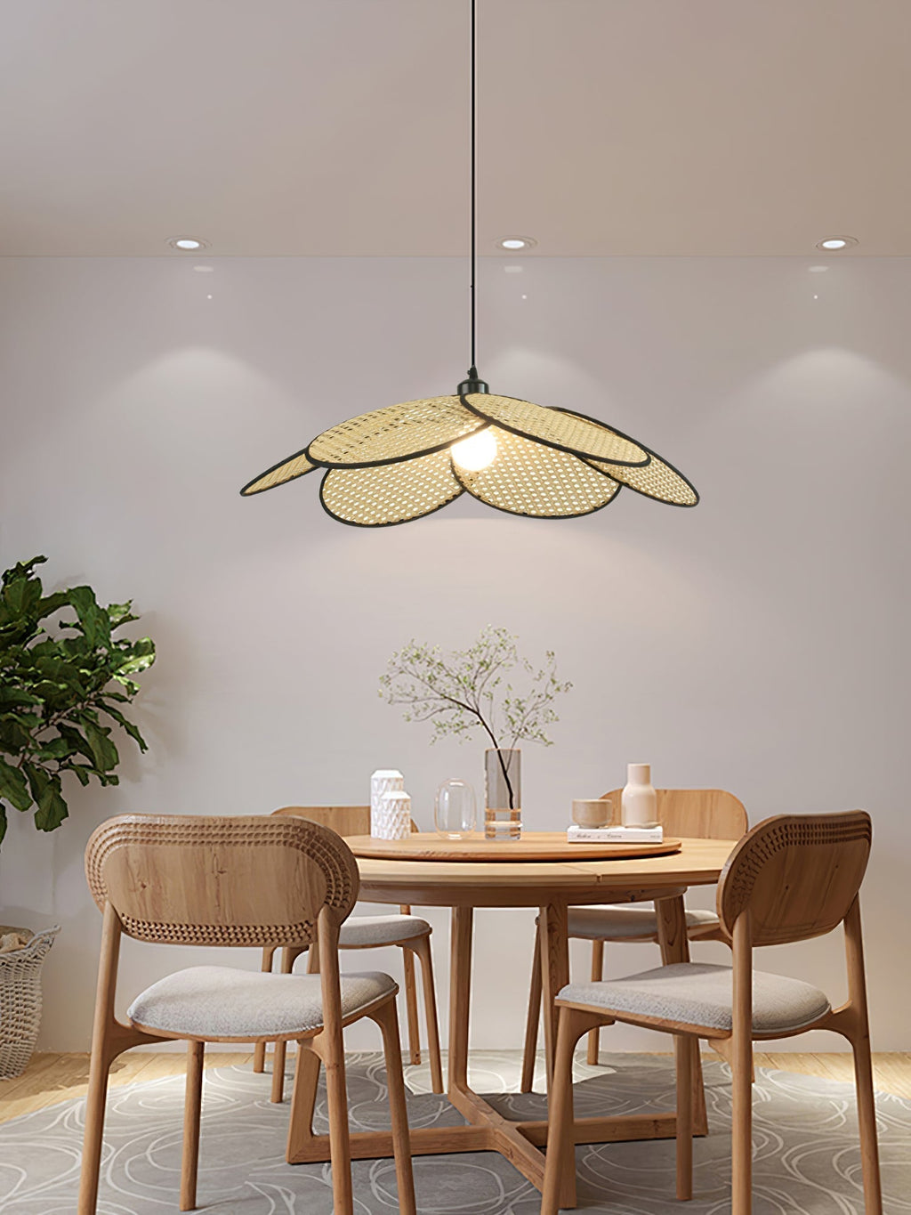 Vemarora Premium Élégance Pétales Rotin Tissu Pendentif Lampe - Neutralighting