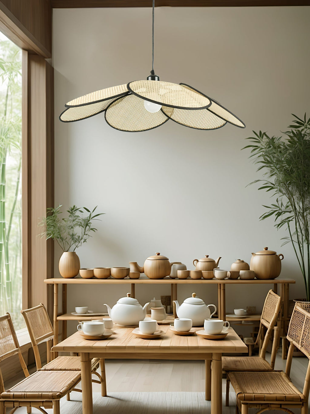 Vemarora Premium Élégance Pétales Rotin Tissu Pendentif Lampe - Neutralighting