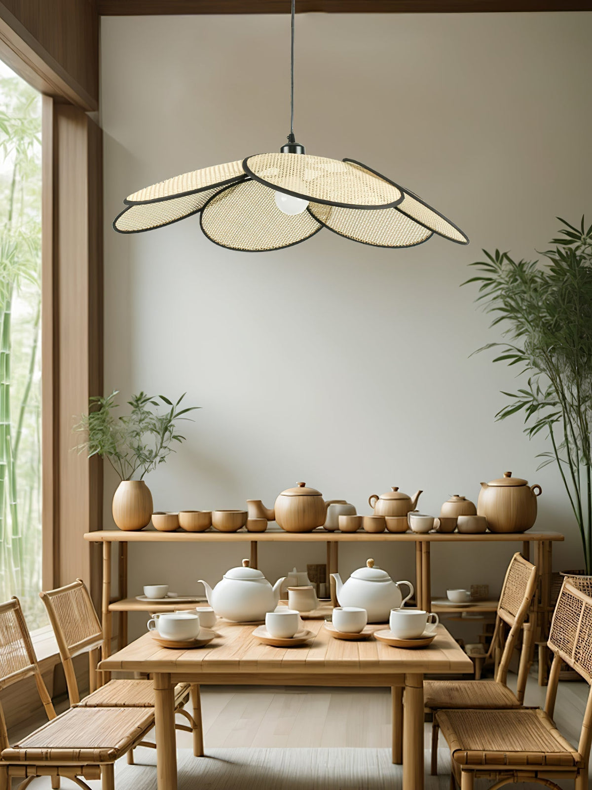 Vemarora Premium Élégance Pétales Rotin Tissu Pendentif Lampe - Neutralighting